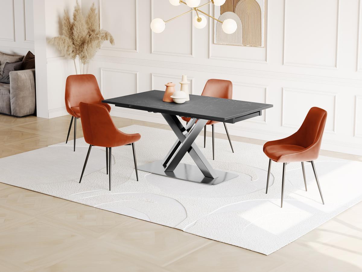 Vente-unique Table à  manger extensible THYLIA 6 à  8 cous Céramique Métal Effet marbre  