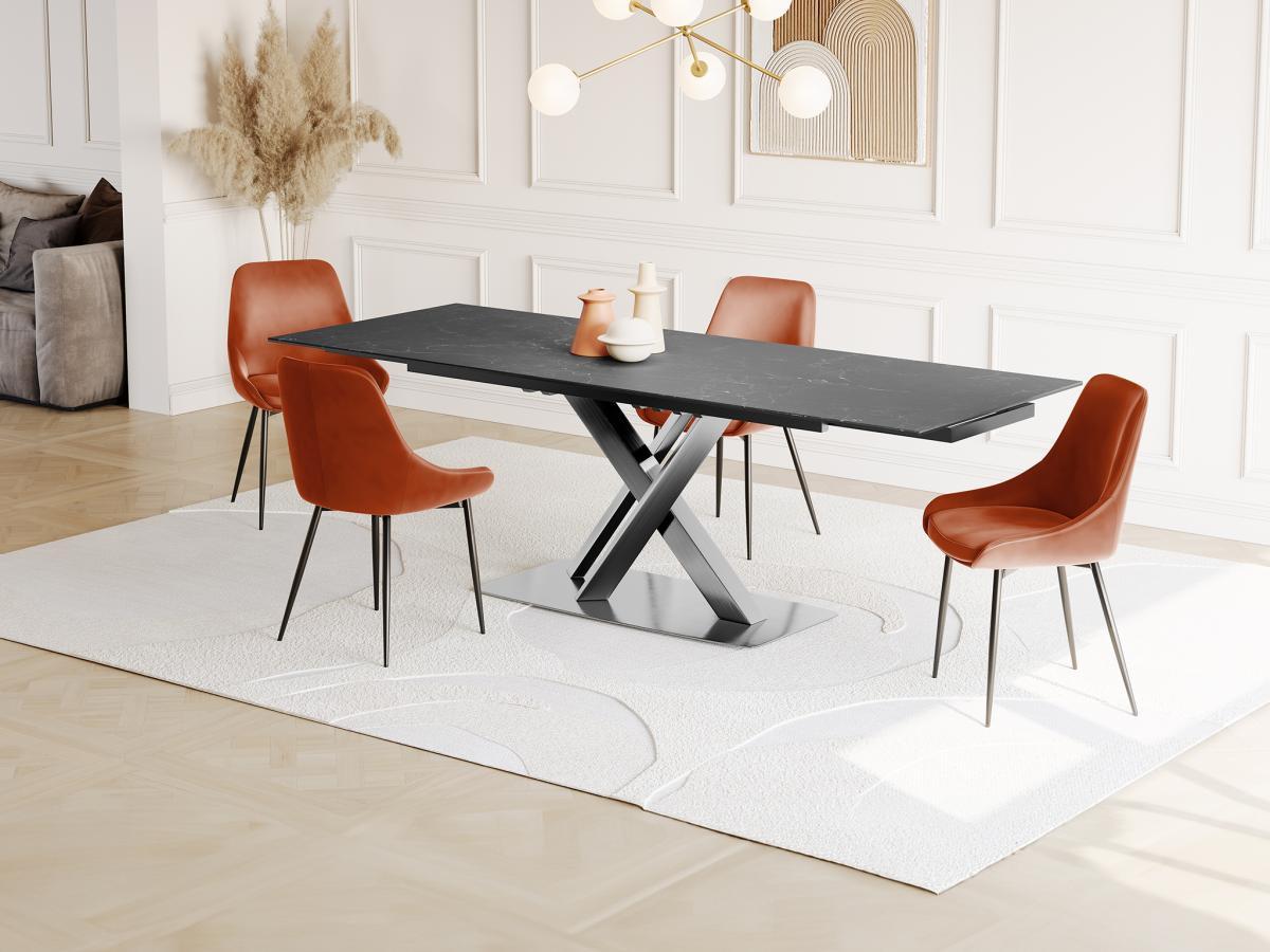 Vente-unique Table à  manger extensible THYLIA 6 à  8 cous Céramique Métal Effet marbre  