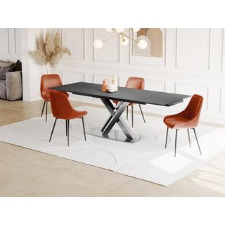 Vente-unique Tavolo da pranzo allungabile da 6 a 8 coperti Ceramica e Metallo Effetto Marmo Nero THYLIA  