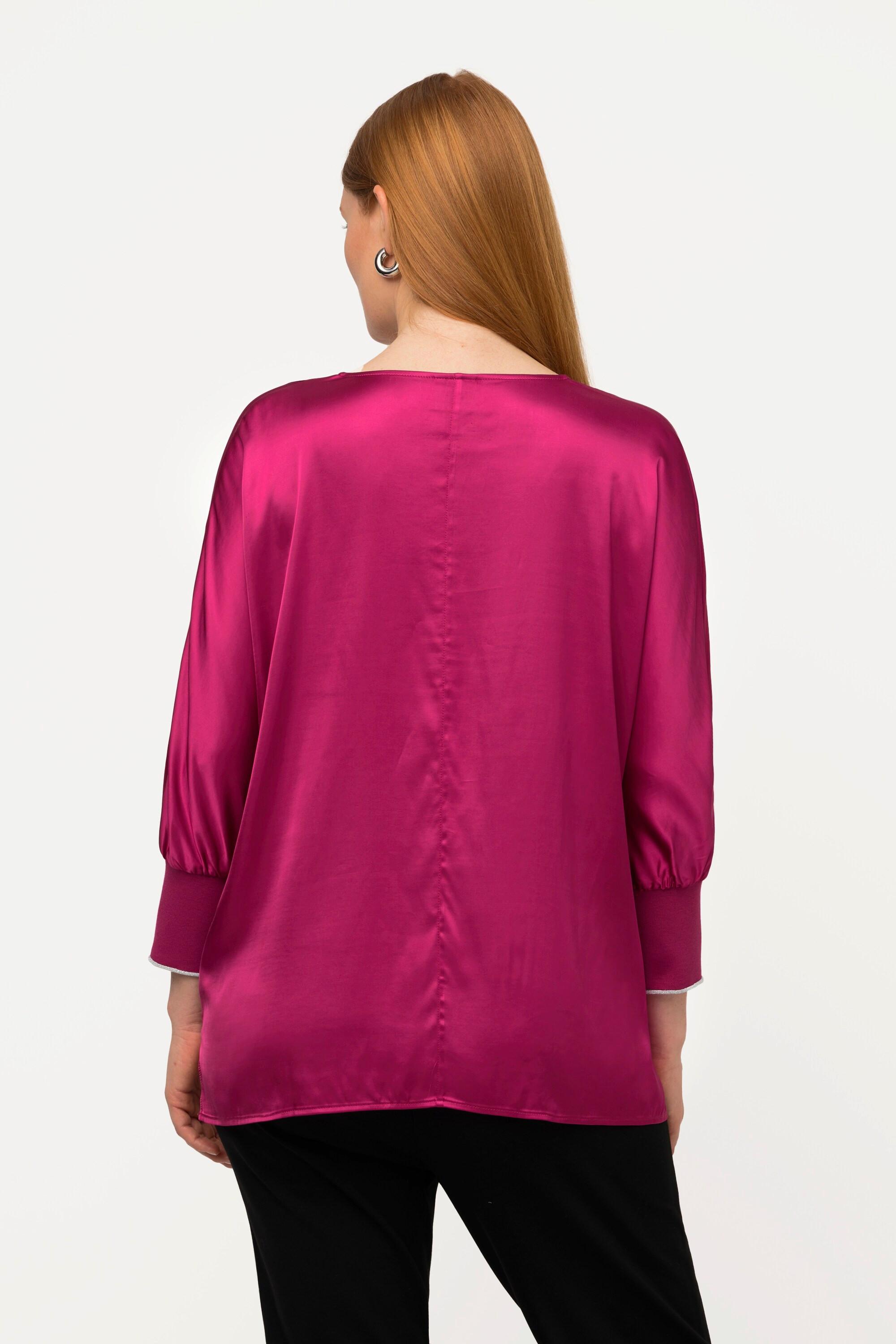 Ulla Popken  Blouse en satin à col en V et manches papillon 3/4 