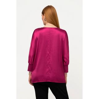 Ulla Popken  Blouse en satin à col en V et manches papillon 3/4 