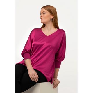 Ulla Popken  Bluse, Satin, V-Ausschnitt, 3/4-Fledermausärmel 