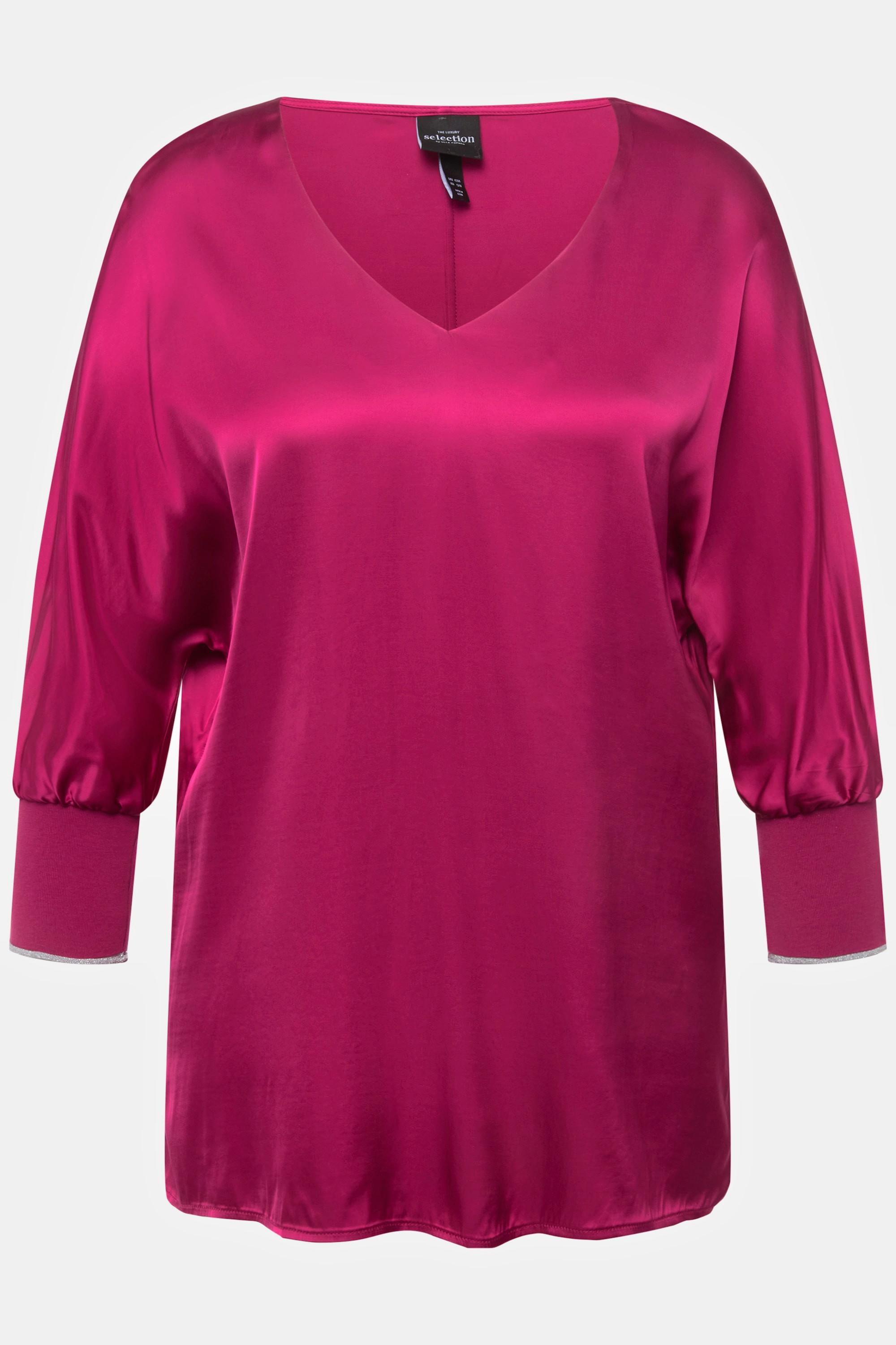 Ulla Popken  Blusa con raso, scollo a V e maniche a 3/4 a pipistrello 