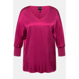 Ulla Popken  Blouse en satin à col en V et manches papillon 3/4 