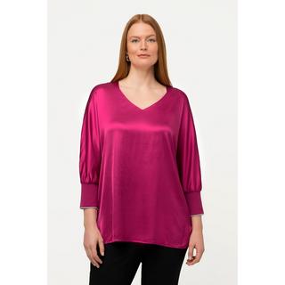 Ulla Popken  Blusa con raso, scollo a V e maniche a 3/4 a pipistrello 