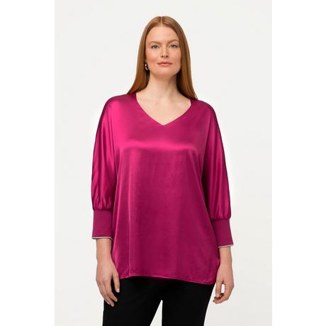 Ulla Popken  Blusa con raso, scollo a V e maniche a 3/4 a pipistrello 