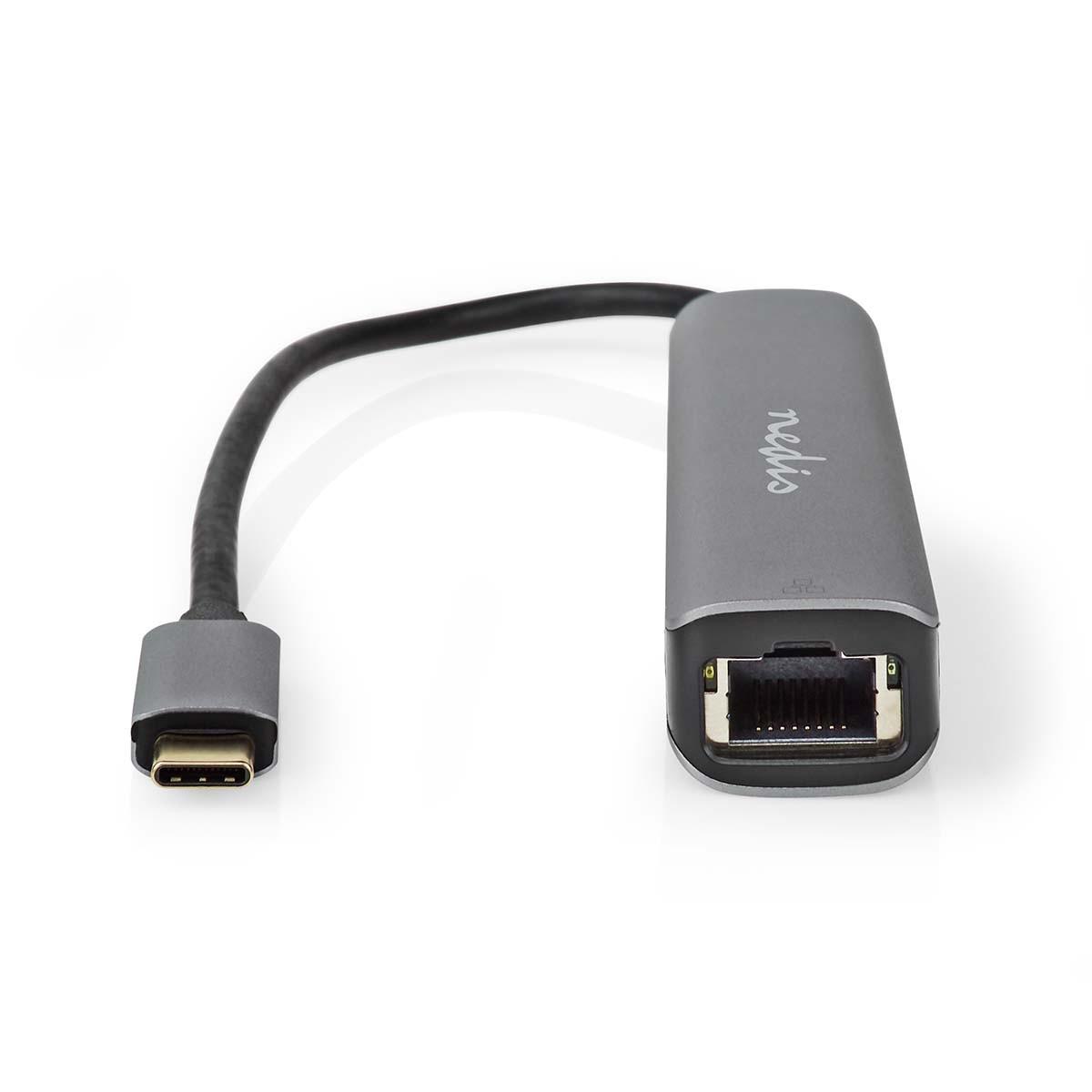 Nedis  USB-Multi-Port-Adapter | USB 3.2 Gen 1 | USB-C™ Stecker | HDMI™ Ausgang / RJ45 Buchse / USB-A Buchse / USB-C™ Buchse | 5 Gbps | 0,20 m | Rund | Vergoldet | PVC | Anthrazit | Box 
