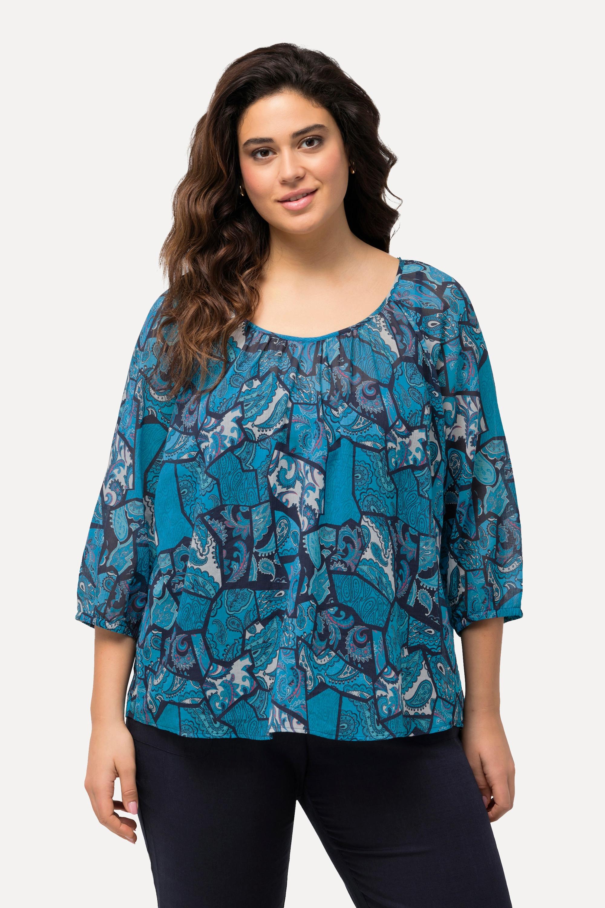 Ulla Popken  Blouse à imprimé floral, col rond et cordon au dos 