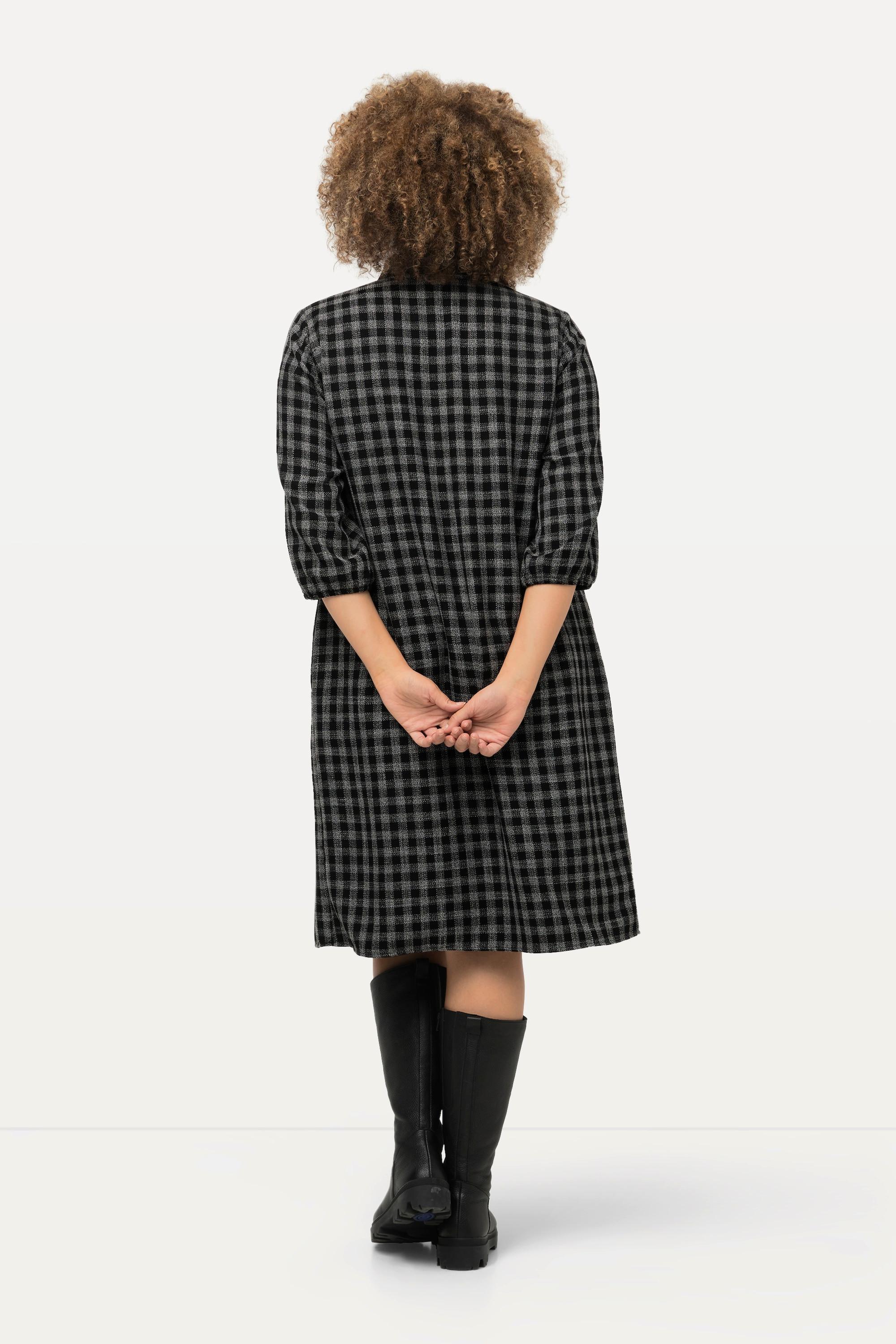 Ulla Popken Karokleid A-Linie Hemdkragen 3/4 Arm Midikleid  