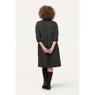 Ulla Popken Karokleid A-Linie Hemdkragen 3/4 Arm Midikleid  