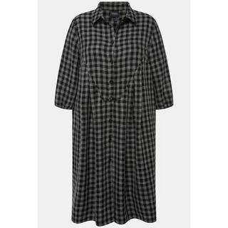 Ulla Popken Karokleid A-Linie Hemdkragen 3/4 Arm Midikleid  