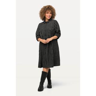 Ulla Popken Karokleid A-Linie Hemdkragen 3/4 Arm Midikleid  