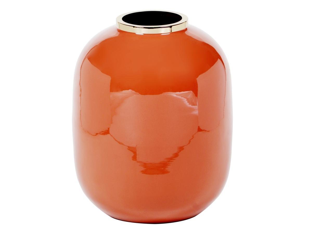 Vente-unique Vase en métal émaillé - D. 29 x H. 36 cm - finition laiton - Terracotta - KLAUDIA  