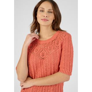 Damart  Pull effet crochet fil ruban effet crochet, plastron fantaisie féminin, col rond. 