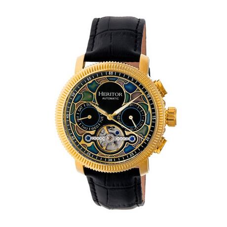 Heritor Automatic  Heritor Automatic Aura Montre semi-squelette en cuir pour hommes 