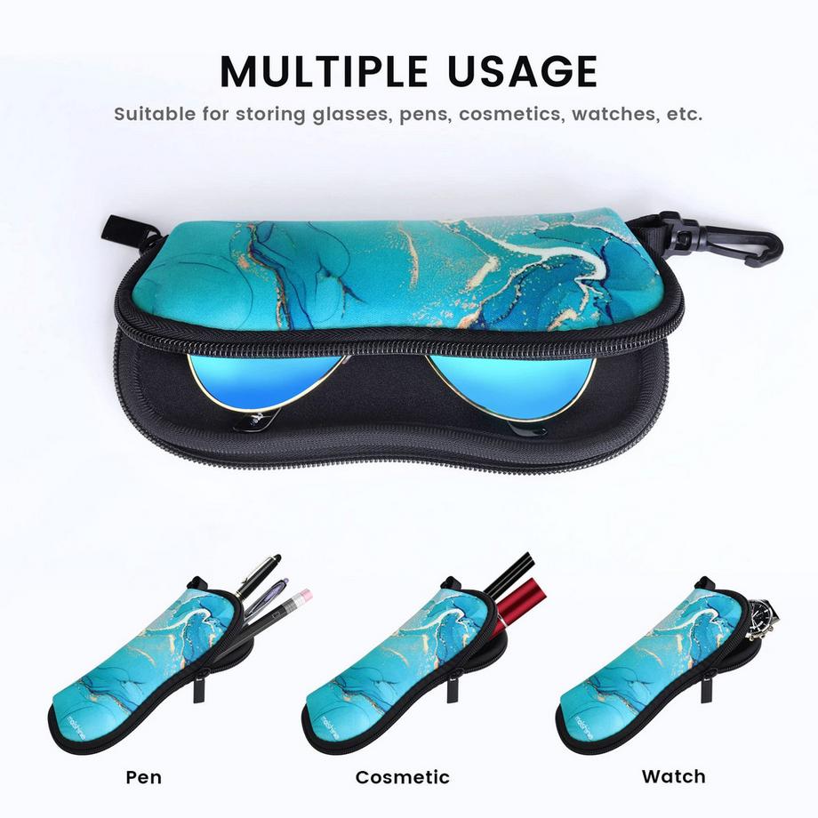 Only-bags.store  2-teiliges weiches Sonnenbrillenetui,Neopren-Brillentasche mit Reißverschluss,Tragbare Brillentasche mit Haken 