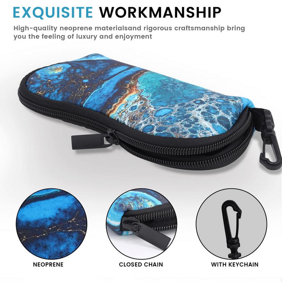 Only-bags.store  2-teiliges weiches Sonnenbrillenetui,Neopren-Brillentasche mit Reißverschluss,Tragbare Brillentasche mit Haken 