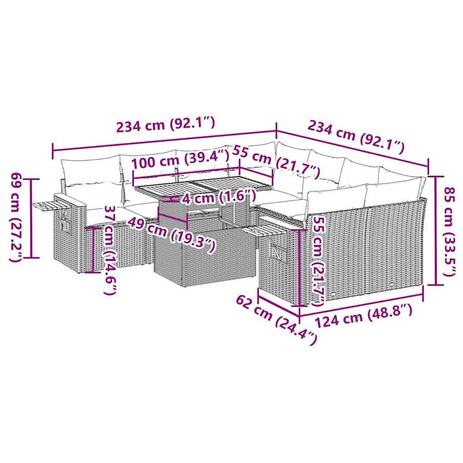 VidaXL Ensemble de canapés de jardin rotin synthétique  