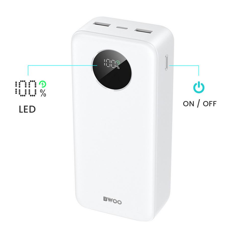 Avizar  Batteria esterna 30000mAh USB-C 2xUSB LCD Bwoo bianca 