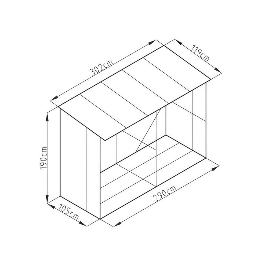 Vente-unique Casetta ceppi di legno Acciaio galvanizzato effetto Legno 5,78m3 8 steri L302xP119xH190cm - VARWOOD  