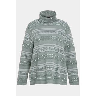 Ulla Popken  Sweat-shirt, coutures ouvertes sur les côtés, col roulé, manches longues 