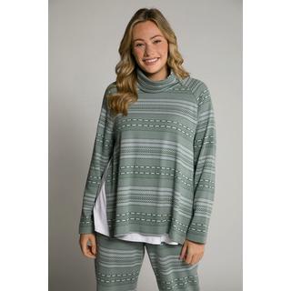 Ulla Popken  Sweat-shirt, coutures ouvertes sur les côtés, col roulé, manches longues 