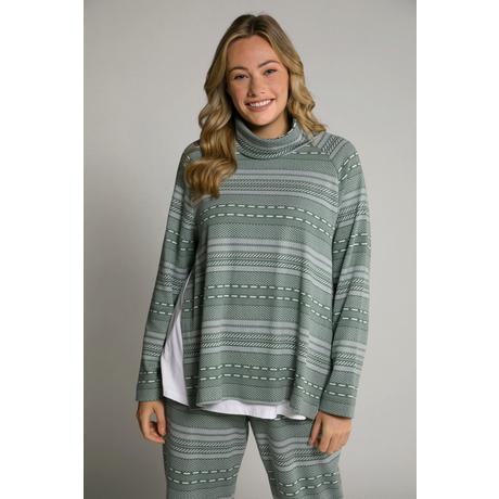 Ulla Popken  Sweat-shirt, coutures ouvertes sur les côtés, col roulé, manches longues 