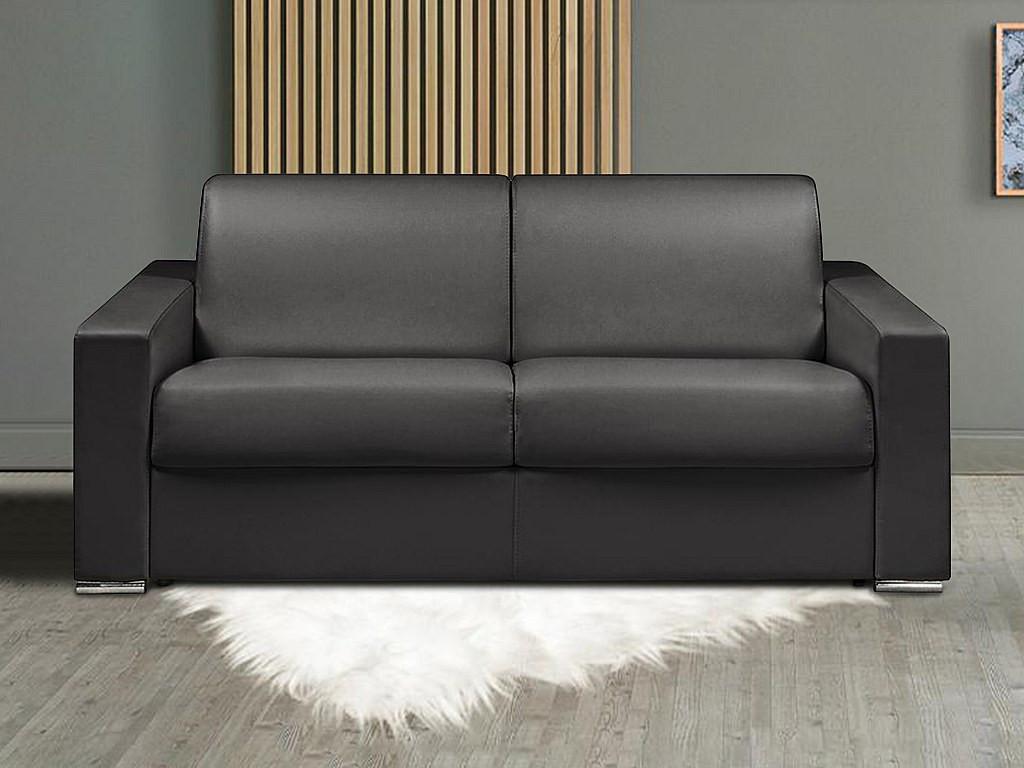LINEA SOFA Canapé 3 places convertible express en simili noir - Couchage lattes larges 140 cm - Matelas 14 cm avec mémoire de forme CALITO  