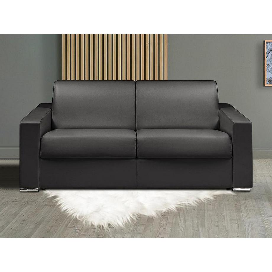 Vente-unique Schlafsofa mit Matratze 3-Sitzer Kunstleder - Schwarz - Liegefläche mit Lattenrost: 140 cm - Matratzenhöhe: 14 cm mit Memory Schaum - CALITO  