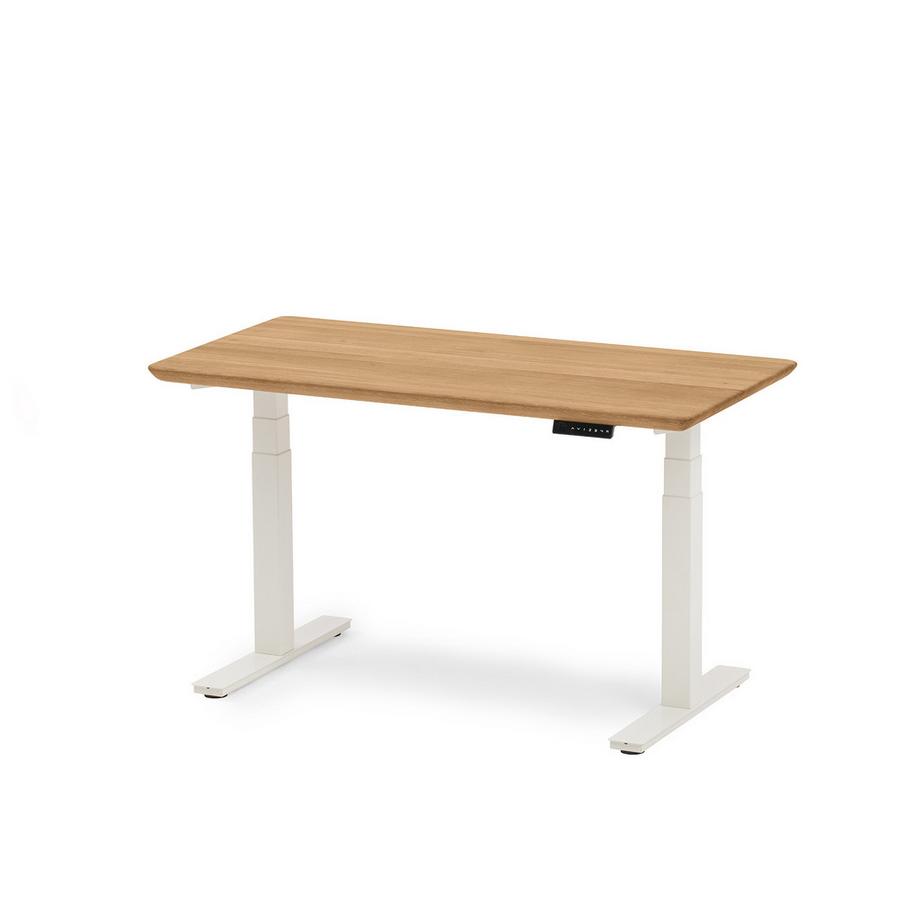Oakywood Standing Desk Holztisch mit Höhenverstellung - aus Massivholz - Eiche / 120x60 / Weiß  