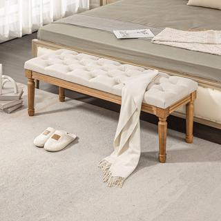 Northio Banc, banc rembourré aspect lin, pieds en bois, banc de lit pour chambre à coucher, salon, couloir, 120 x 41 x 48 cm, crème  