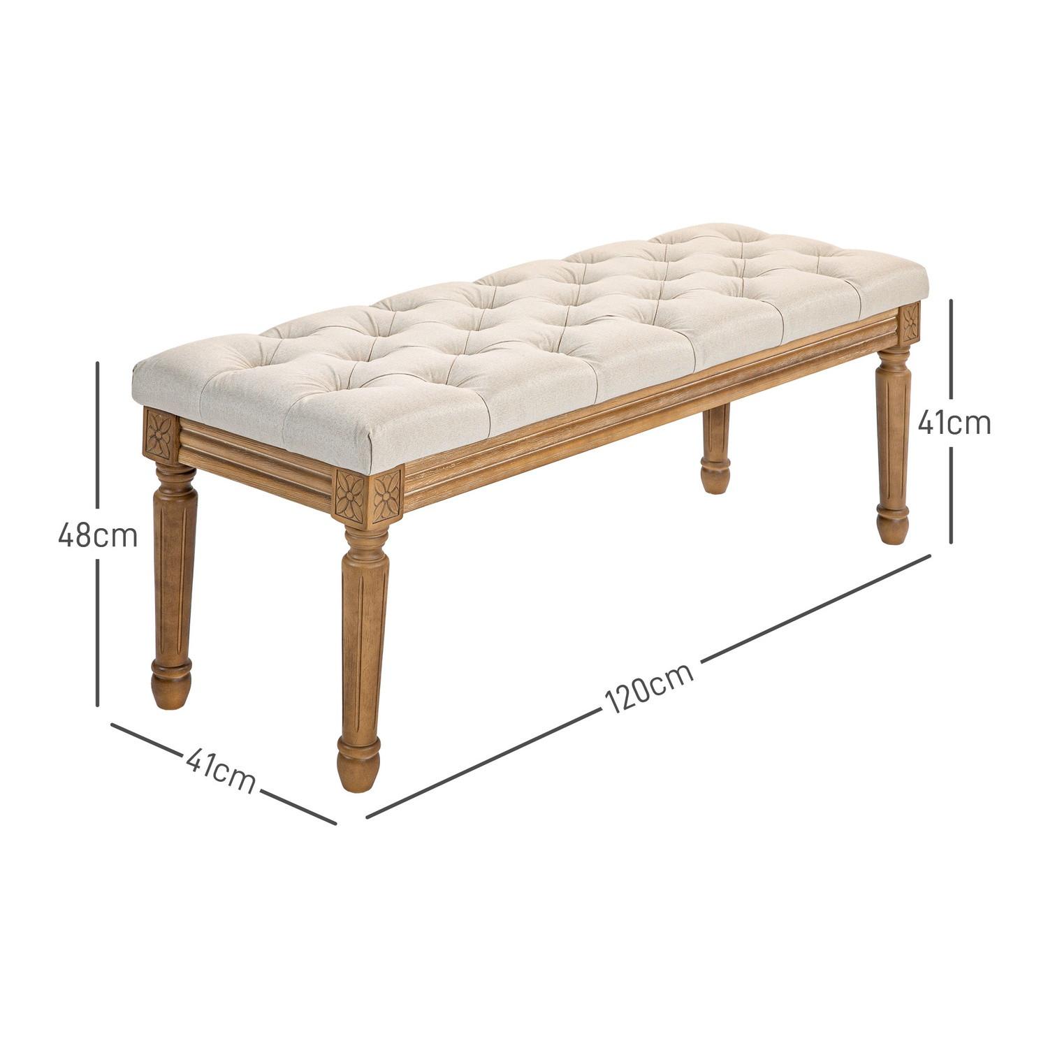 Northio Banc, banc rembourré aspect lin, pieds en bois, banc de lit pour chambre à coucher, salon, couloir, 120 x 41 x 48 cm, crème  