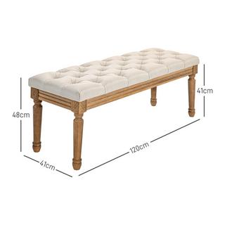 Northio Banc, banc rembourré aspect lin, pieds en bois, banc de lit pour chambre à coucher, salon, couloir, 120 x 41 x 48 cm, crème  