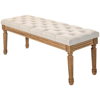 Northio Banc, banc rembourré aspect lin, pieds en bois, banc de lit pour chambre à coucher, salon, couloir, 120 x 41 x 48 cm, crème  