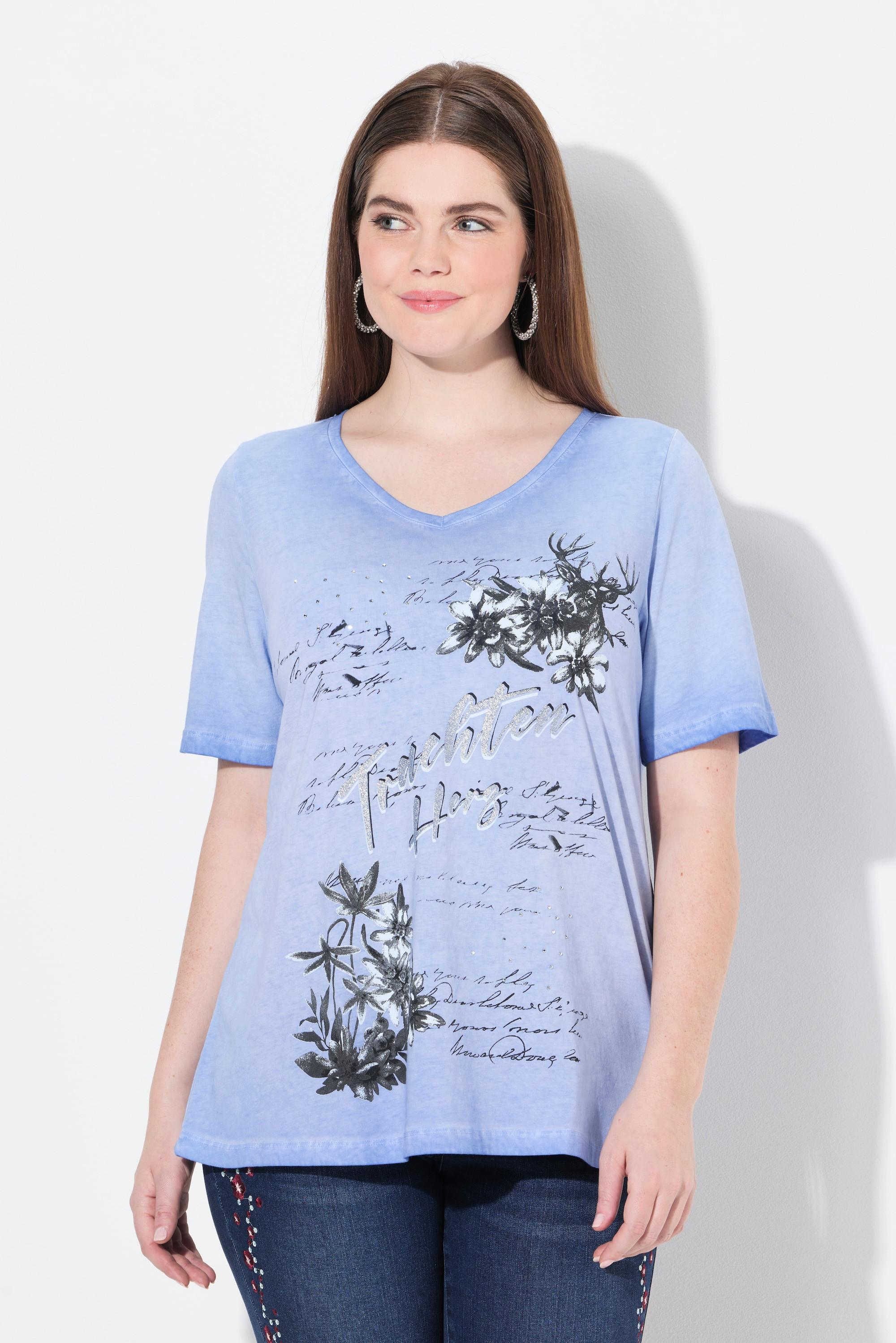 Ulla Popken Edelweiss Classic Scollo a V Mezze Maniche T-Shirt  