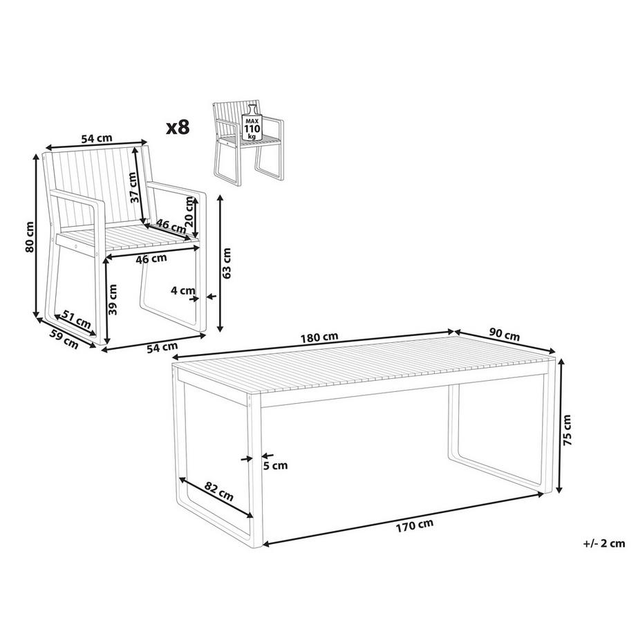 Beliani Ensemble de salle à manger de jardin pour 8 personnes en Bois d'acacia certifié FSC® Rustique SASSARI II  