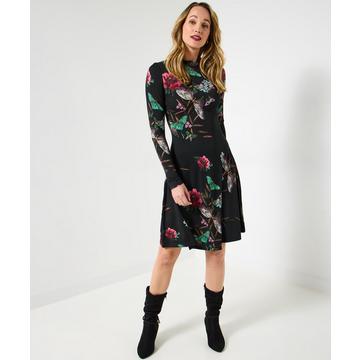 Jersey-Minikleid mit Schmetterlingsmuster und hohem Kragen