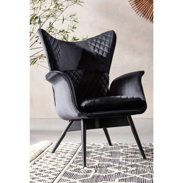 mutoni Fauteuil Tudor Velours Noir  