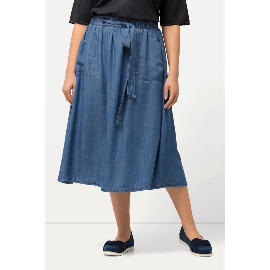 Ulla Popken Lyocell Rock Jeansoptik A-Linie Saumschlitz  