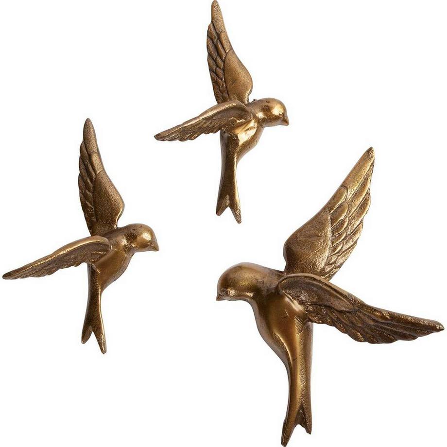 Décoration murale Avaler Too Oiseaux Métal Antique Brass (lot de 3)
