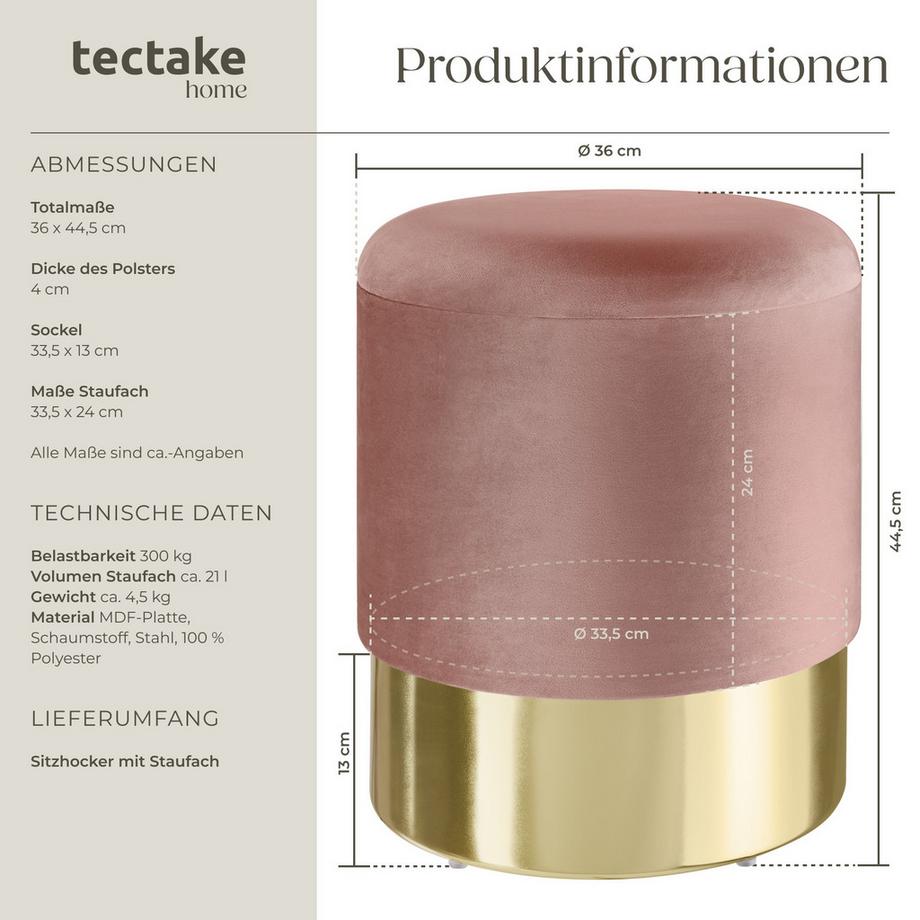 Tectake Tabouret avec espace de rangement SARINA rond  