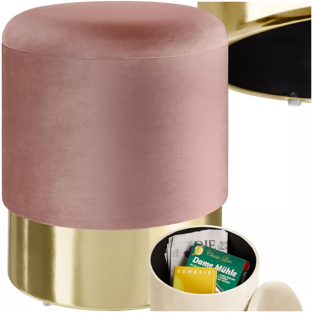 Tectake - Sgabello contenitore  Sarina Rotondo, 44X38CM, Rosa