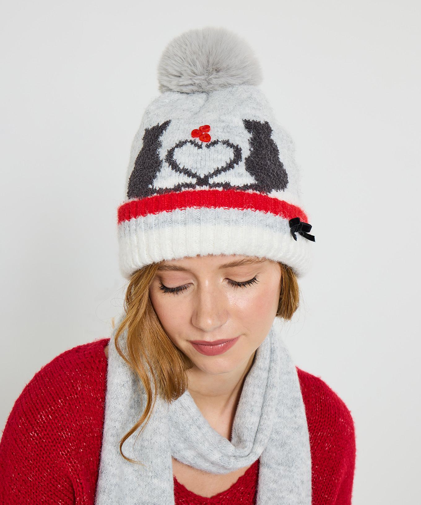 Joe Browns Berretto con pompon motivo gatto e dettagli a bottone  