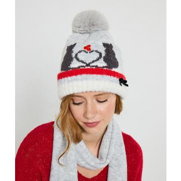 Mütze mit Knopfdetails und Katzenmotiv