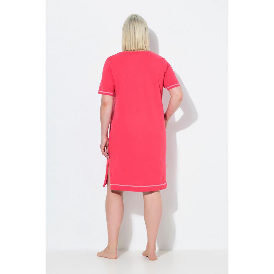 Ulla Popken Camicia da Notte Stampa Piazzata Scollo a V Mezza Manica  