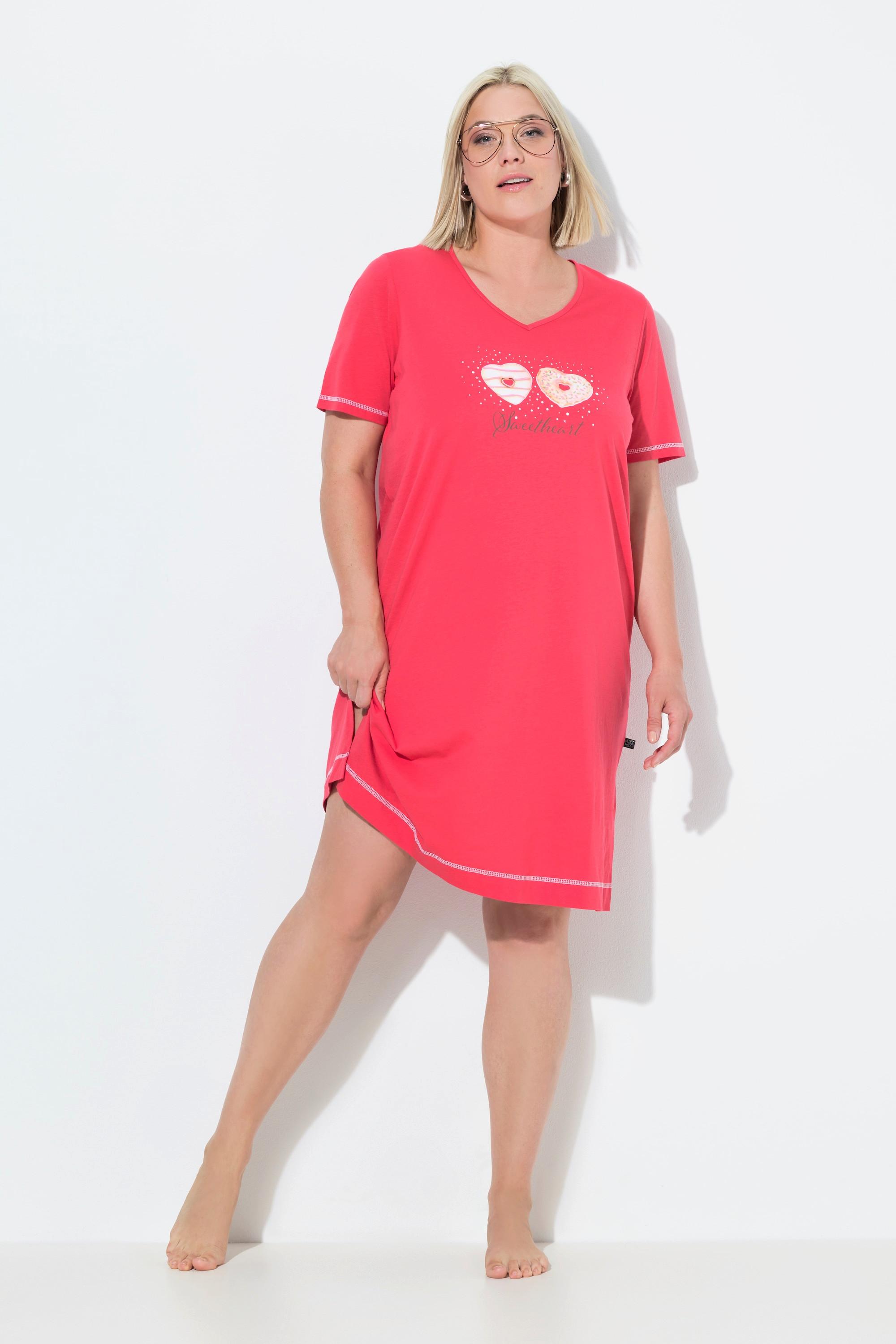 Ulla Popken Camicia da Notte Stampa Piazzata Scollo a V Mezza Manica  