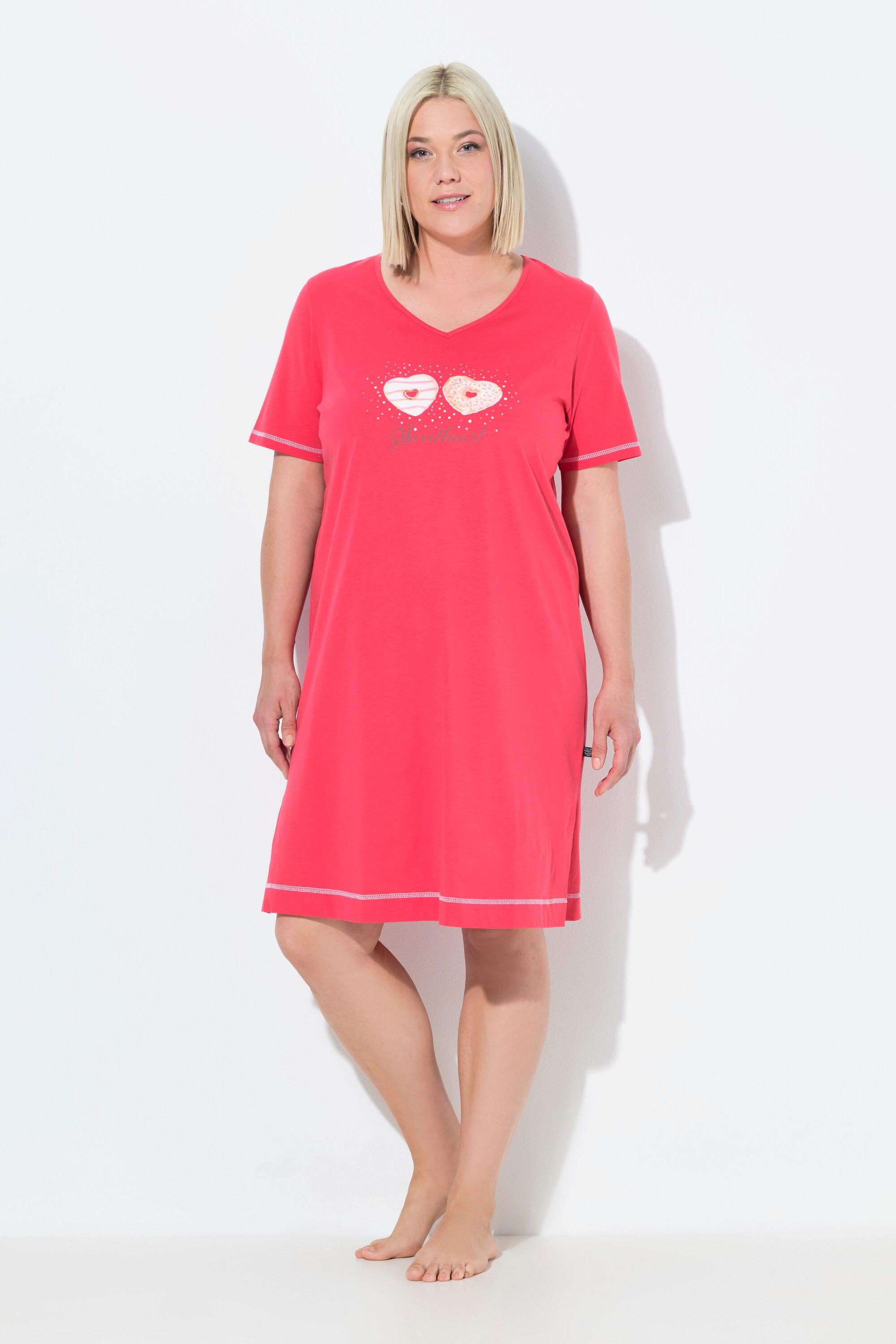 Ulla Popken Camicia da Notte Stampa Piazzata Scollo a V Mezza Manica  