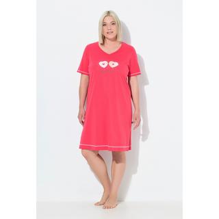 Ulla Popken Camicia da Notte Stampa Piazzata Scollo a V Mezza Manica  