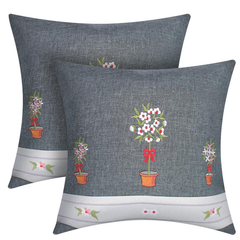 Avizar Lot 2 Housses de Coussin Fleur en Pot  