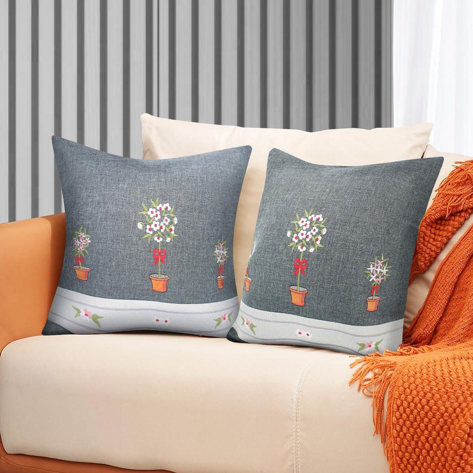 Avizar Lot 2 Housses de Coussin Fleur en Pot  